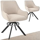 Goeurvant Chaises Pivotantes Lot de 2 – Chaises Lin avec Accoudoirs, 360° Pivotantes, Pieds Métal, Dossier Confort, pour Salle à Manger, Salon, Beige