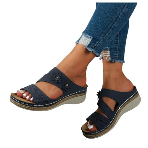Women's Open Toe Leather Orthopedic Non-Slip Comfy Wedge Sandals Comfortable Slip on Hollow Out Low Heels Platform Wedges Flip Flops Casual Summer Dressy Walking Beach Flower Slippers2
