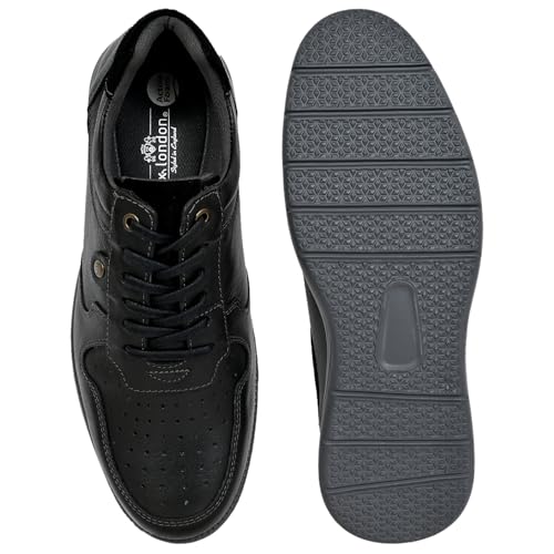 Image of Hx London Leather Men Perforations Round Toe Lightweight Sneakers
