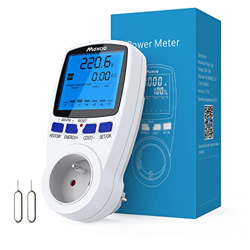 Double Tarif Compteur de Consommation Électrique, Maxcio Prise Compteur d'Énergie avec Écran LCD Rétention des Données Consommation d'Énergie Mètre Wattmètre 3680W Max