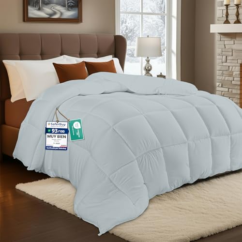 Utopia Bedding Edredón Acolchado 200x200 cm, Edredon Cama 105/120, Relleno Nórdico 200 gr/m² en 100% Microfibra (Gris Claro)