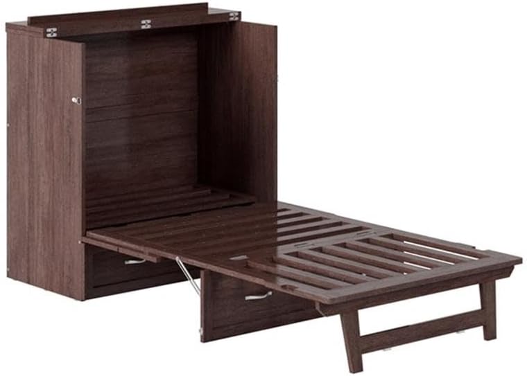 Pemberly Row Twin XL Solid Wood Murphy Bed Chest, Burnt Amber Finish, Includes Gel-Infused Memory Foam Mattress, Built-in USB Charger, Space-Saving Design with Storage Drawer for Bedroom or Guest