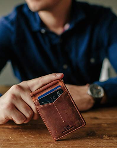 SERMAN BRANDS RFID Blocking Wallet Slim Bifold - Genuine Leather Minimalist Front Pocket Wallets for Men with Money Clip Gift