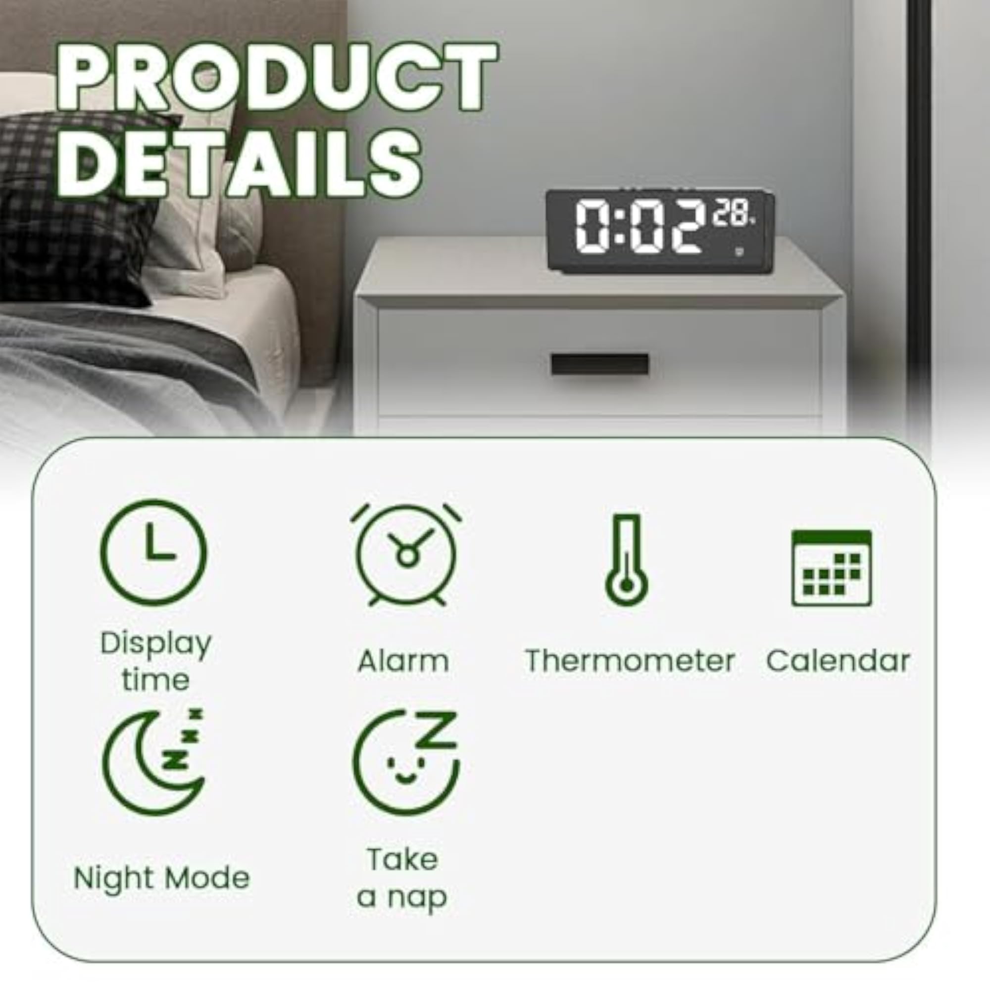 Digital Alarm Clock for Bedroom with Loud Alarm