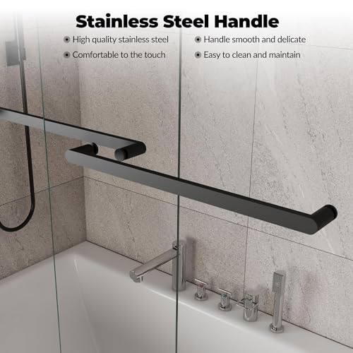 Image of 56-60 inch W x 59 inch H Semi-Frameless Double Sliding Shower Door, 1 /4 inch (6mm) SGCC Tempered Glass with Easy-Clean Coating, Matte Black Finish Bypass Design for Bathtub /Shower Enclosure