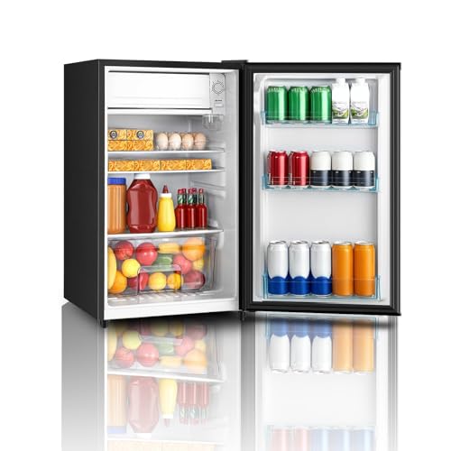 Image of HAILANG 4.4 Cu.Ft Mini Fridge with Freezer, Single Door Mini Refrigerator, 5 Settings Temperature Adjustable, Compact Refrigerator for Apartment,Dorm, Office, Bedroom