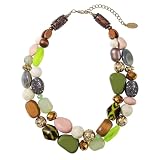 Bocar - Collana da donna con pietre voluminose su 2 fili, idea regalo (NK-10384-olive)