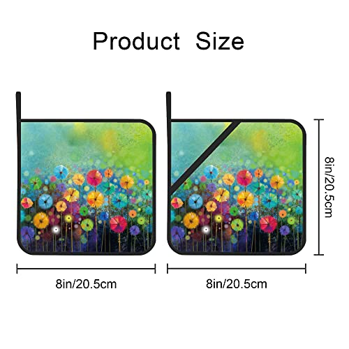 Abstract Floral Watercolor Painting Pot Holders Set Of 2 Kitchen Heat Resistant Potholder For Microwave Cooking Baking Oven End Dishes And Bbq #TOP1