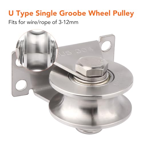 2PCS Groove Wheel Pulley, 304 Stainless Steel Pulley Blocks, Wall Mount Cable Pulley Wheel Duplex Bearings, Screws for DIY Gym Equipment Sliding Rolling Gate, Loading 850 lbs (48mm)