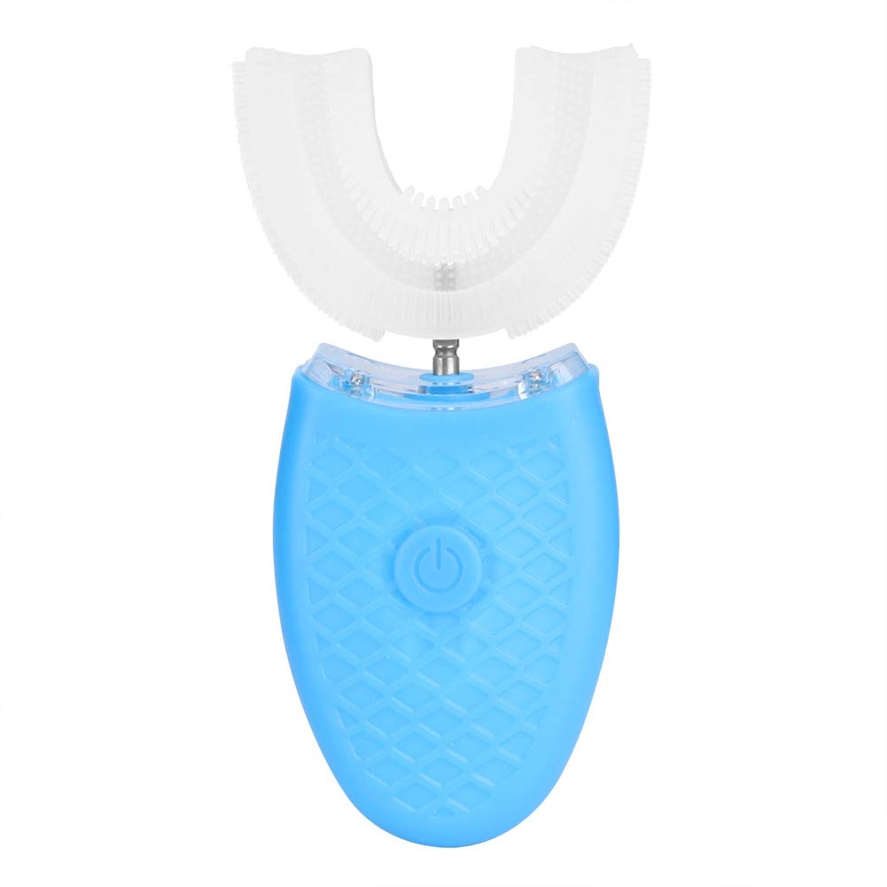 Cepillo de dientes eléctrico de silicona en forma de U recargable a prueba de agua Cuidado bucal ultrasónico Cepillo de blanqueamiento de limpieza de dientes con 4 modos(Azul)