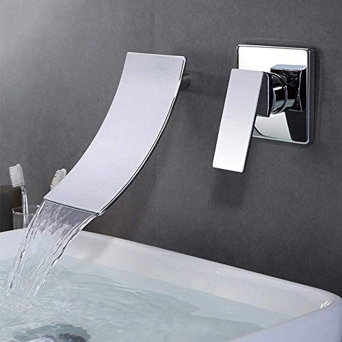 Mélangeur de lavabo de salle de bain cascade murale mitigeur chromé eau chaude froide