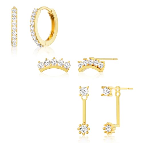 Poaiiu Gold Stud Earrings for Women,Dainty 14k Gold Plated CZ Huggie Half Hoop Earring Stacks Set Small Trendy Lightweight for Multiple Piercing Hypoallergenic Birthday Anniversary Jewelry Gifts