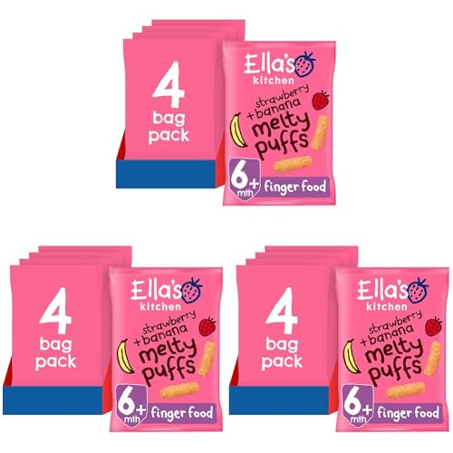 Ella's Kitchen Organic Strawberry & Banana Melty Puffs (4 x 20g) (Pack of 3)