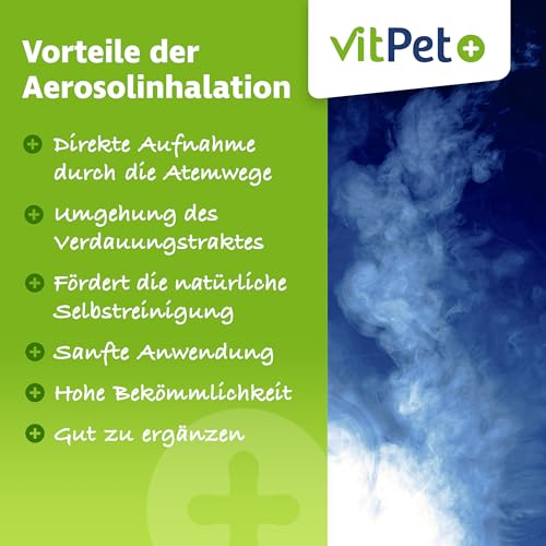 VitPet+ PneumoAir – Inhalationslösung für Pferde – Bei Husten Pferd – Schleimlösend & beruhigend – Mit Eukalyptus & Thymian – Für alle Vernebler – 100 ml