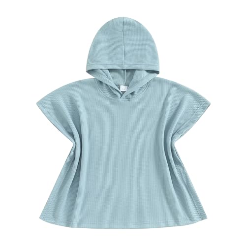 MAINESAKA Kids Baby Boy Girl Hooded Beach Towel Wrap Bathrobe Solid Color Waffle Knit Swimsuit Cover Ups Bathing Suit Poncho (A-Blue, 3-4 Years)