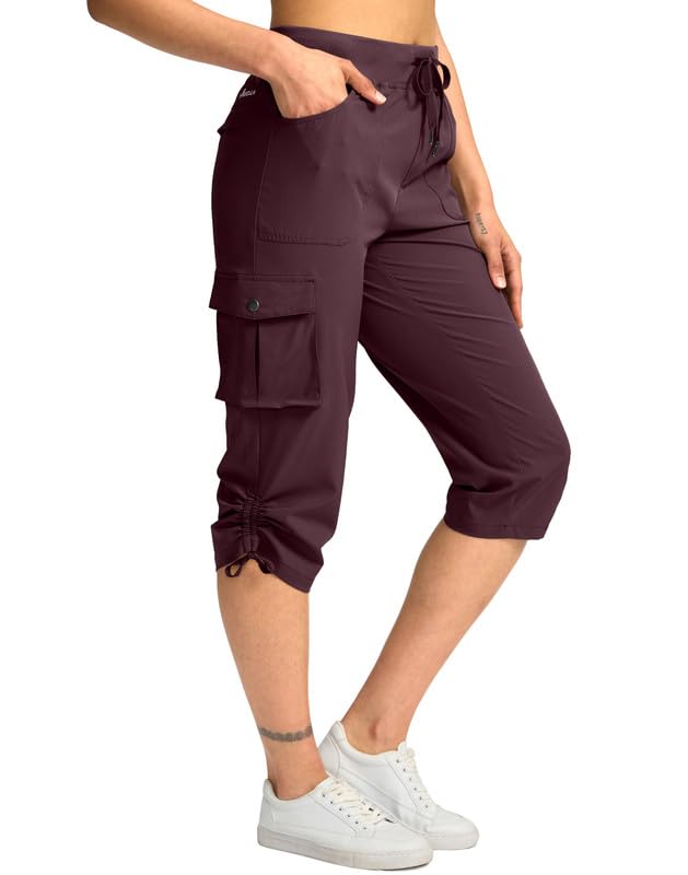 Pudolla Women's Cargo Capri Pants Hiking Travel Casual Capris with 5 Pocket