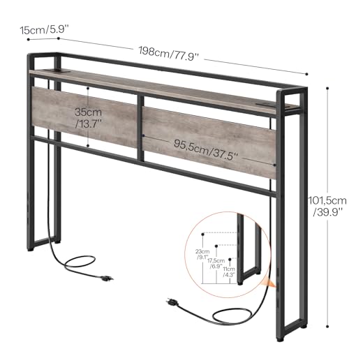 Image of HOOBRO King Size Headboard, Headboard with 2 Outlets and 4 USB Ports, Adjustable Height, Storage Rack, Sturdy and Stable, Easy Assembly, Greige and Black