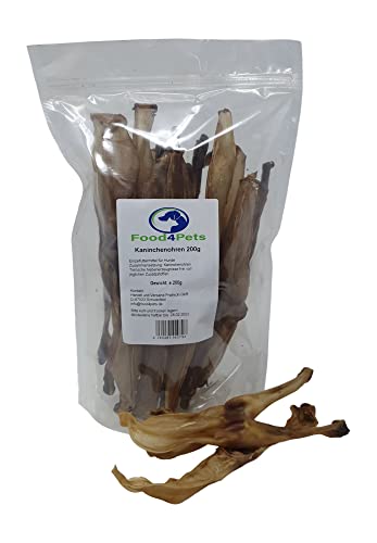 Kaninchenohren Hundeleckerli 200g - Kauohren im wiederverschliessbaren Beutel
