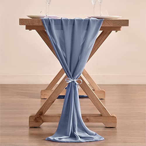 Socomi 10Ft Dusty Blue Chiffon Table Runner 29X120 Inches Wedding Runner Sheer Bridal Shower Decorations #TOP5