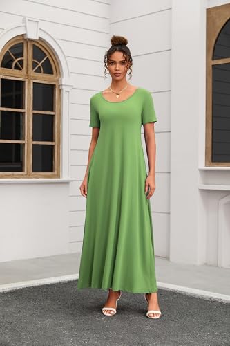 Image of Nimsruc Women Summer Long Dress Casual Sexy Short Sleeve Loose Maxi Dresses for Women 2025