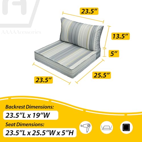 Image of AAAAAcessories Outdoor Seat Cushions for Chairs, Fade-Resistant, Waterproof Patio Furniture Replacement Cushions, 23.5 inch x 25.5 inch x 5 inch + 23.5 inch x 13.5 inch, Ash Blue Harbor Stripe