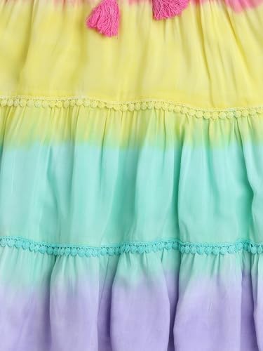 Image of The Magic Wand Cotton Tie & Dye Print Kids Dress Girls, Sleeveless Frocks Regular Fit Midi Tiered Casual Summer Dresses, Multi, 1-2 Year