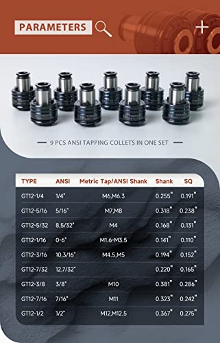 Us Stock Gt12 Ansi Collets, 0-6'', 8, 5/32'', 10, 3/16'', 12, 7/32'', 1/4'', 5/6'', 3/8'', 7/16'', 1/2'' Collets For M16R/Pneu-M12 #TOP2