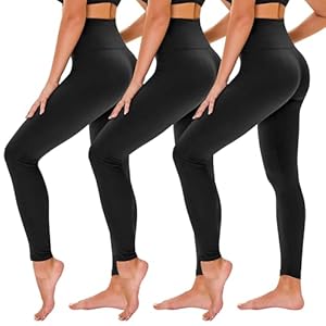 TNNZEET 3 Pack Leggings for Women – Black Tummy Control High Waisted Soft Yoga Pants for Workout Gym Running with Pockets