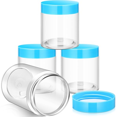 Image of Patelai 4 Pcs Plastic Jars Wide Mouth with Lids,4 Ounce,Blue | Travel Size for Creams Oils, Clear Round Storage Cosmetics Containers, Leak Proof Screw on Lids for Makeup Beauty DIY