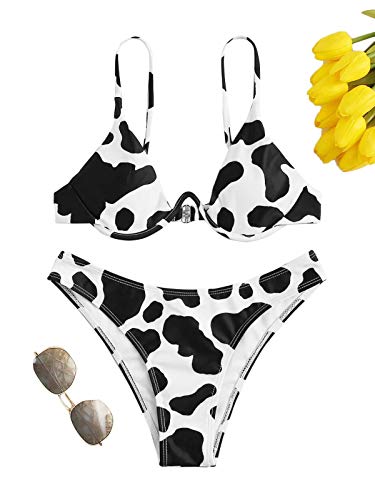 Sweatyrocks Women's Sexy Bathing Suits Spaghetti Strap Cow Print Bikini Set Underwire Swimsuit Cow Medium #TOP4