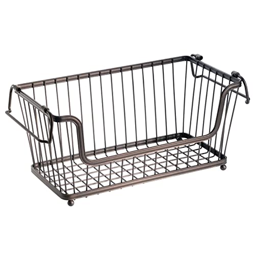Mdesign Modern Farmhouse Metal Wire Household Stackable Storage Organizer Bin Basket With Handles, For Kitchen Cabinets, Pantry, Closets, Bathrooms - 12.4" Wide, 2 Pack - Bronze #TOP6