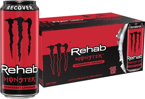 Image of Monster Energy Rehab Strawberry Lemonade + Energy, Energy Drink, 15.5 Ounce (Pack of 15)