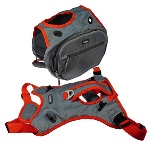 iEnergy™ MAE Hunderucksack - 2in1 Geschirr und Abnehmbarer Rucksack für Hunde - Wetterfest und inklusive Zwei Trinkflaschen mit Thermotaschen (Mittel)