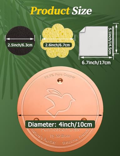 Image of Mellbree Bird Bath Copper Disc & Clean Set, 0.6mm Reinforced 99.99% Pure Copper Cleaning Disk with Cleaning sponges Sandpaper and Microfiber Cloths for Cleaning Bird Baths and Bird Bath Disk