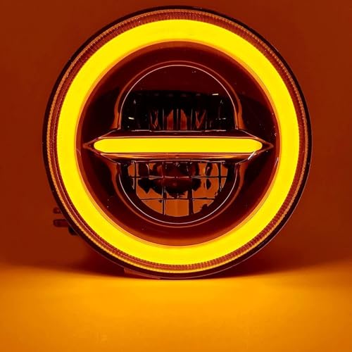 Image of Royal Bullet 110W LED Headlight | Minus Ring, DRL, High /Low Beam, Cool Amber | CREE LED| Compatible with Royal Enfield, Thar, Gypsy