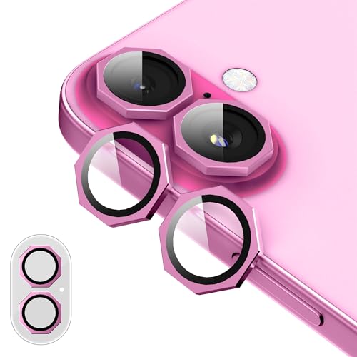 Image of GadgetBite Snaptra Octagon Lens Protector Compatible With iPhone 16 & iPhone 16 Plus - 9H Tempered Glass Camera Cover with Metal Ring, Scratch-Resistant,Camera Lens Protection - Pink