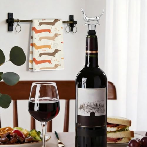 Image of Hanamiya Na Dachshund Kitchen Towels with Wine Bottle Stopper 24x14 Inch, Dachshund Gifts Reusable Dish Towels for Kitchen Bars Decor, Wine Gift Weiner Dog Gifts for Women Men Birthday Gift