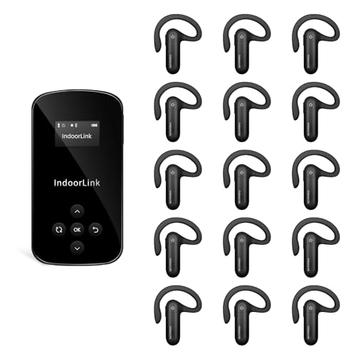 IndoorLink Handheld Wireless Tour Guide System, Whisper Tour Guide Audio System, Wide Working Range, Tour Guide Headsets Set for Church, Factory Visit,Museum Visit, Exhibition, Court.(1T15R)
