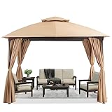 LAUSAINT HOME Patio Arc Gazebo Outdoor Canopy Tent 10'x10', Party Tent Shelter with Curtains & Expansion Bolts and Wind-Resistant Ropes for Patios, Garden, Backyard and Lawn, Khaki
