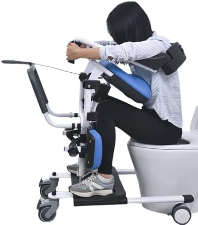 Portable Electric Patient Lift Chair, Heavy Duty Commode Transfer Chair, Adjustable Height/Width, 400lb Capacity, Ideal for Seniors and Caregivers (Blue)