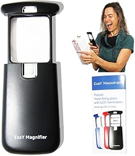 EasY Magnifier Pocket Magnifying Glass with LED Light 3X Small Handheld Lighted Magnify Glasses for Close Work Reading Loupe Hobbies Kids Toy; Mini Lens for Visually Impaired