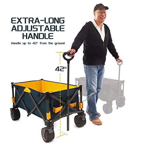 Uidyggd Folding Wagon Cart Roomy Interior Large Carrying Capacity Big Wheels Brakes Adjustable Handle Sturdy Portable Rolling Heavy Duty Collapsible Cart Utility Camping Sport Cart #TOP4