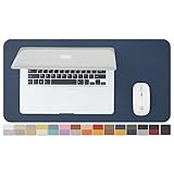 コンパクトな両面レザーデスクマット - Sサイズ 耐水デスクパッド オフィスやご家庭に - 机の上で大きなマウスパッド/小さなデスクマットとして使用するのに最適（ダークブルー + イエロー 60cm×30cm）