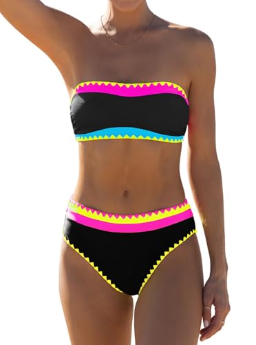 Image of popvil Bikini Sets for Women Bandeau Swimsuits Strapless Two Piece Bathing Suits Neon Swimwear for Beach Vacation 2026