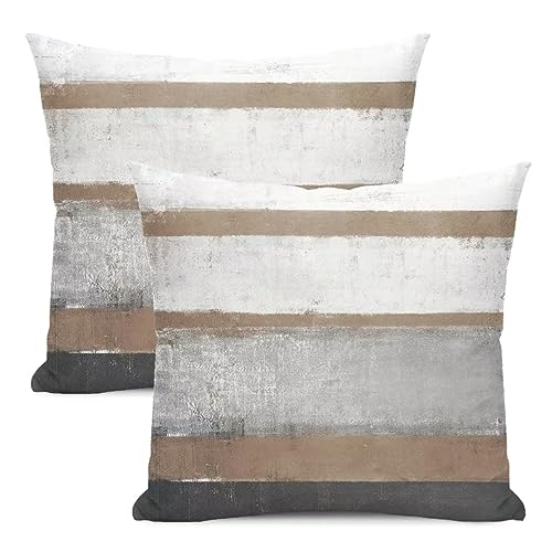 AEIOAE Outdoor Brown Pillow Covers 16x16 Set of 2 Light Brown Gray Striped Decorative Throw Pillow Cotton Square Modern Abstract Art Painting Cushion Cover Decor for Home Couch Sofa Bedroom