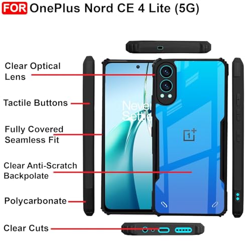 Image of Bintage Back Cover Clear Eagle Smoke Case Compatible Model for OnePlus CE 4 lite 5G /CPH2619| Raised Edges I paky |Imported Rubber Bumper Scratch & Camera Protection - Black