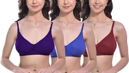 Image of FIMS - Fashion is my style Women Cotton Blend Non-Padded Bra Non-Wired Mould Seamless Cup Solid Bras Cup-B Pack of 1, Multicolor