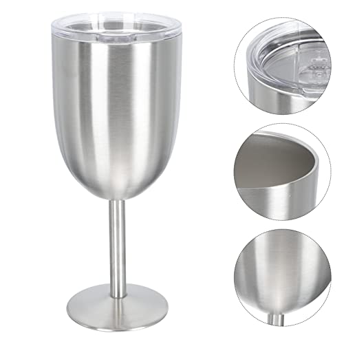 Taça de vinho de aço inoxidável: taças inquebráveis isoladas de parede dupla com tampa resistente a