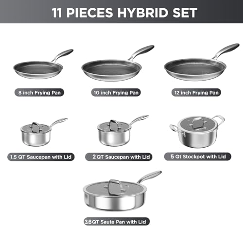 Image of COOKER KING Stainless Steel Cookware Set, 11 Pcs Pots and Pans Set, Hybrid Ceramic Cookware,Non-Stick Frying Pans, Saucepans, Saute Pan & Stock Pot, Non-Toxic, Oven Safe, Induction Compatible