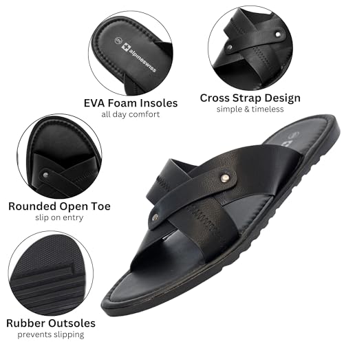 Alpine Swiss Saul Mens Vegan Leather Slide Sandals Dressy Indoor Outdoor Summer Shoes2